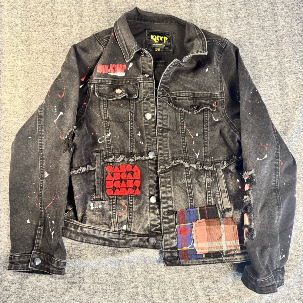 Men KLEEP Love to Kleep/Love Yourself Premium Black Denim Jacket 13/14